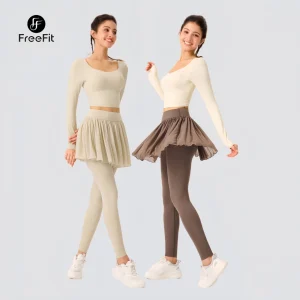 STORE freefit celana rok olahraga wanita waistband v angkat pantat nyaman langsing pilates gym padel bt014
