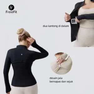 STORE freefit flow jaket olahraga wanita slim fit define jaket anti uv ramah hijab baju padel gym tp001