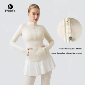STORE freefit flow jaket olahraga wanita slim fit define jaket anti uv ramah hijab baju padel gym tp001